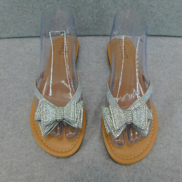 Women's Mabae Silver Embellished Bling Bow Flat Sandals - Size 7 - Picture 5 of 10